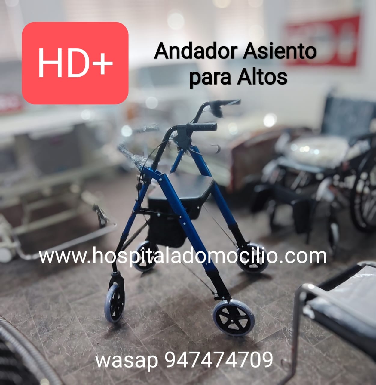 Andador con Asiento, Rodable de Altura Regulable